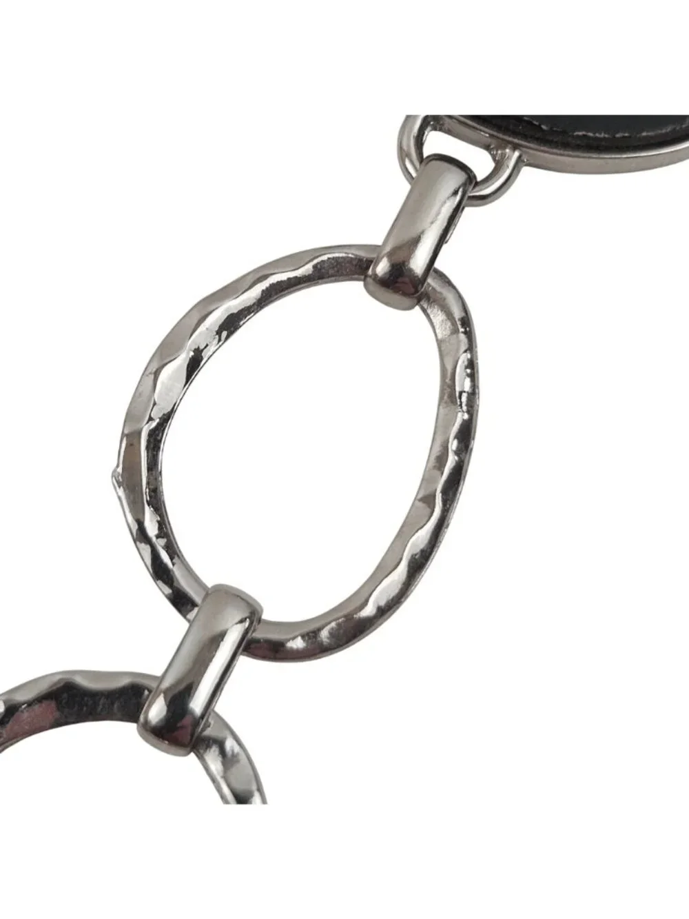 Silver Tone Waist Belt Womens Chain Black Oval Links Adjustable Modern Chic - Picture 3 of 8